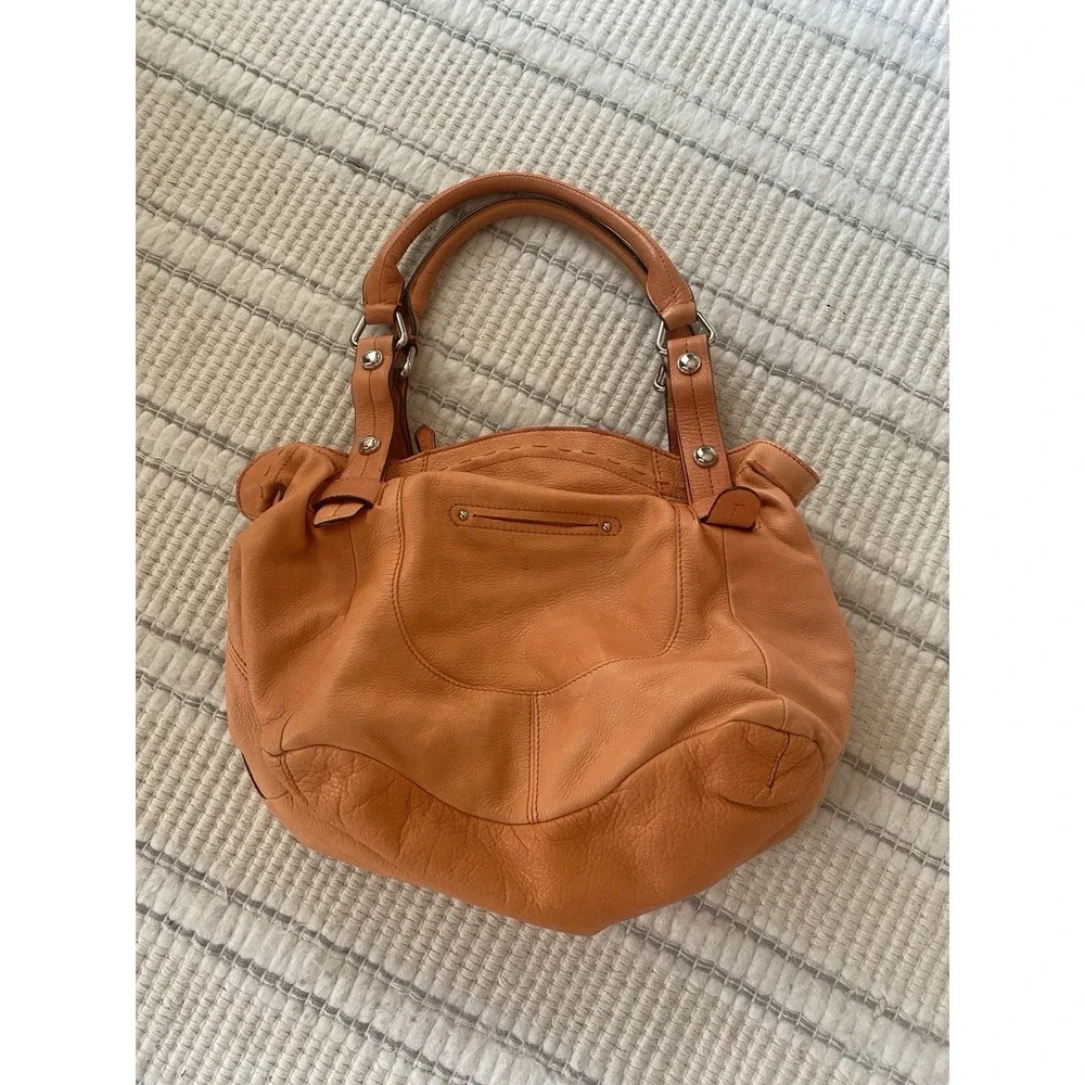 B Makowsky Leather Shoulder Hobo Bag Burnt Orange